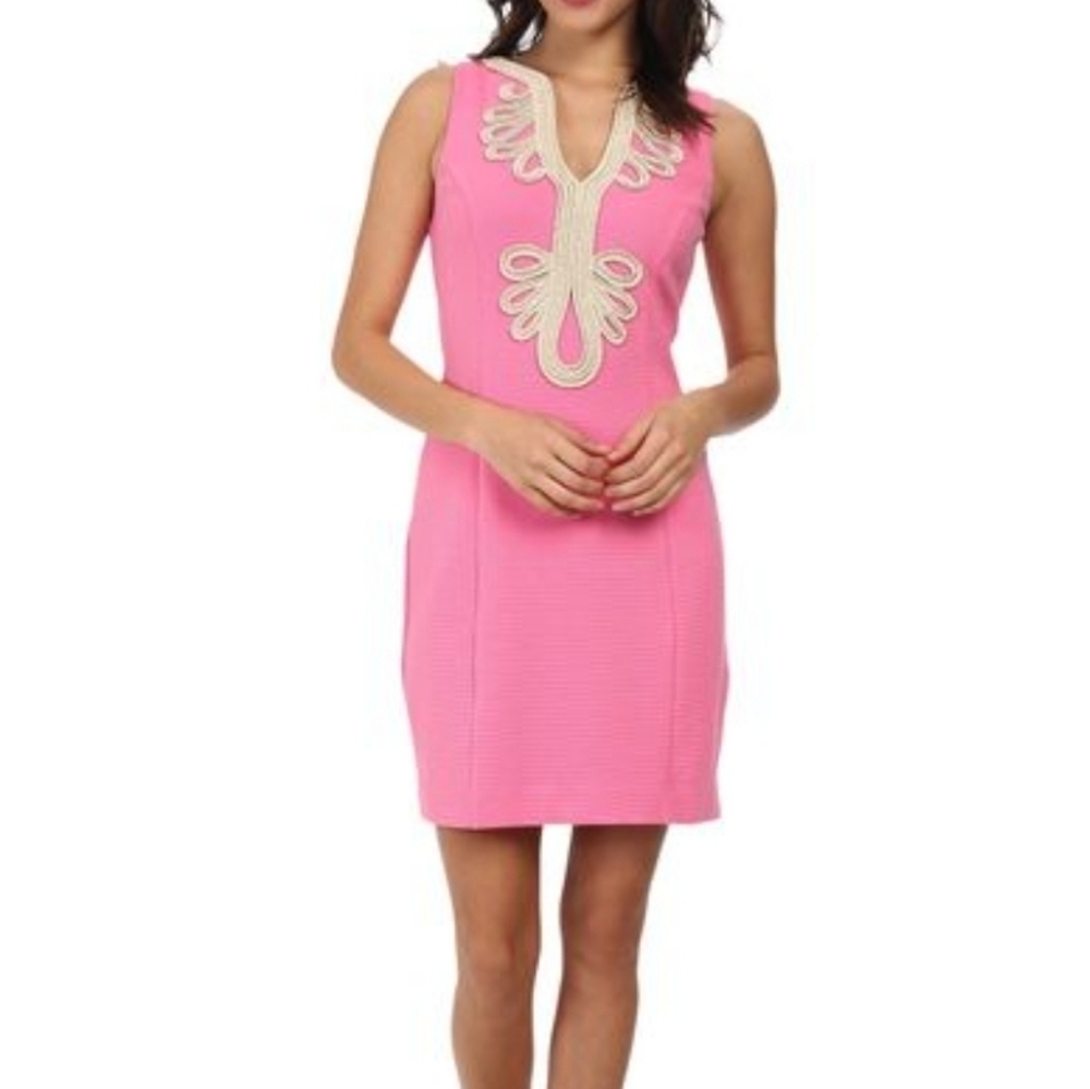 Lilly Pulitzer Janice Shift Dress Size XS Pink/Gold Sleeveless Preppy Party
